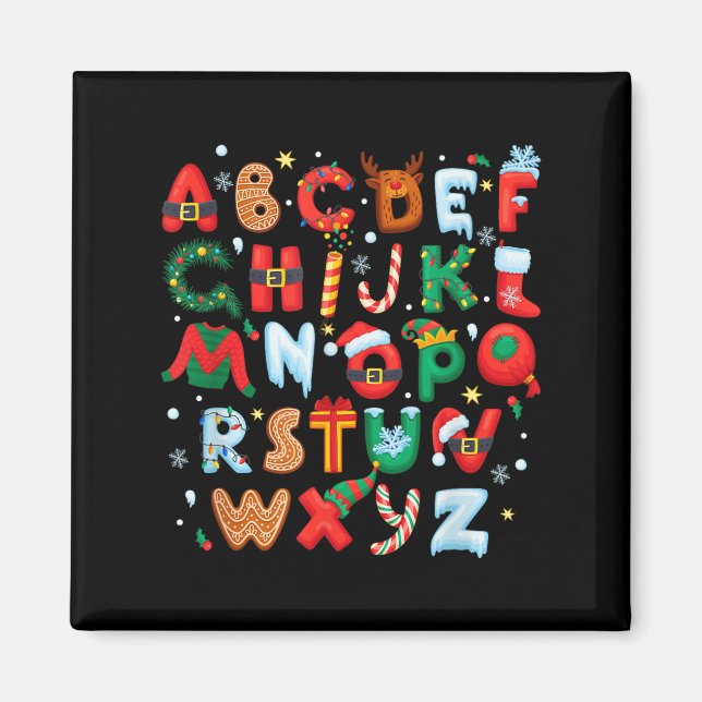 Aimant Teacher Christmas Alphabet Back To School Holiday  (Devant)