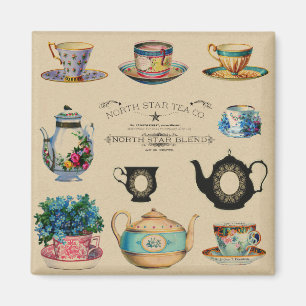 Aimant Teacups Vintage Rétro Teapot Publicité Floral.