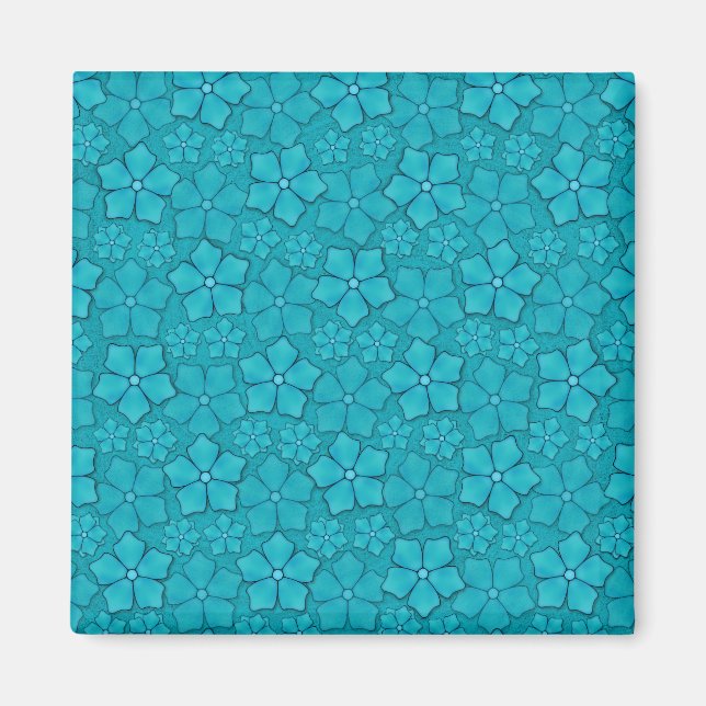 Aimant Teal blue flowers (Devant)