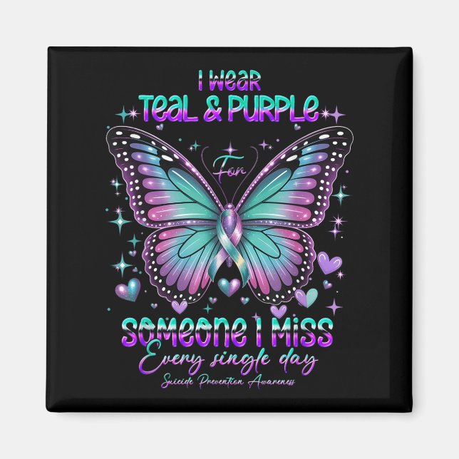 Aimant Teal N Purple Butterfly Suicide Prevention Awarene (Devant)
