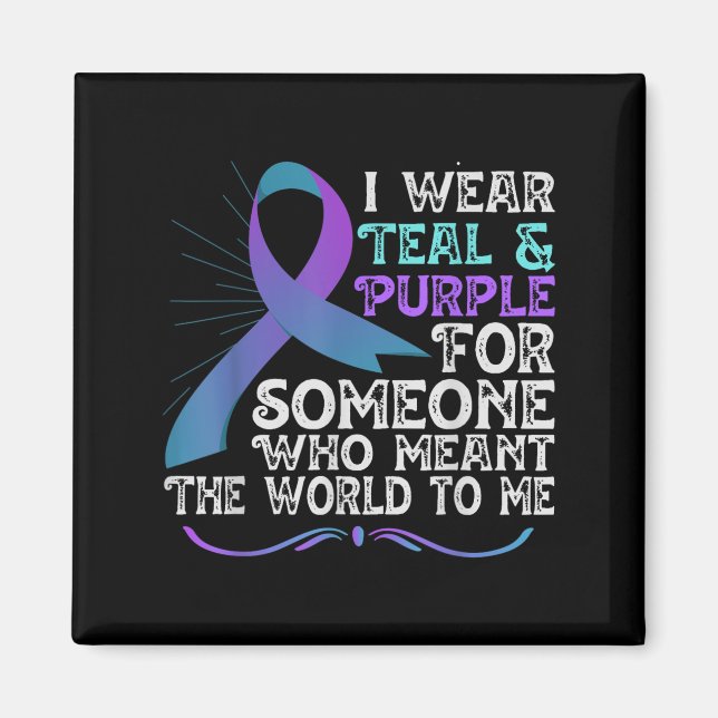 Aimant Teal Purple Ribbon For Suicide Prevention Awarenes (Devant)