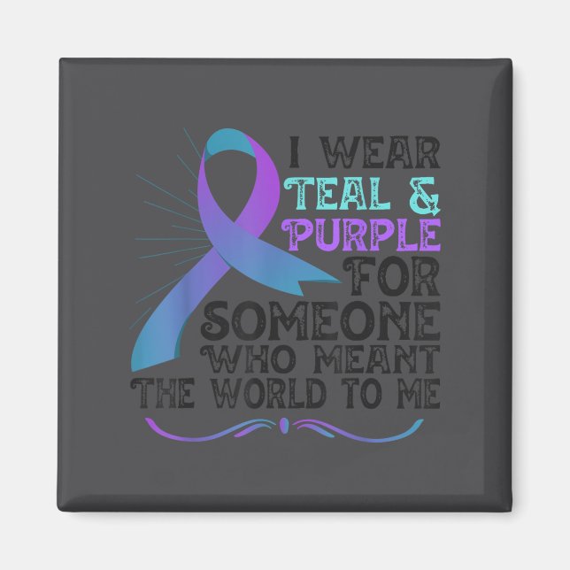 Aimant Teal Purple Ribbon For Suicide Prevention Awarenes (Devant)