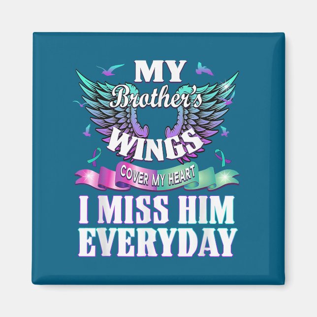 Aimant Teal Purple Ribbon Suicide Awareness Flag I Miss M (Devant)