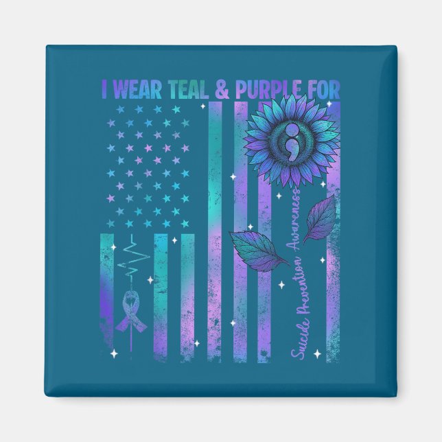 Aimant Teal Purple Us Usa Flag Suicide Prevention Awarene (Devant)