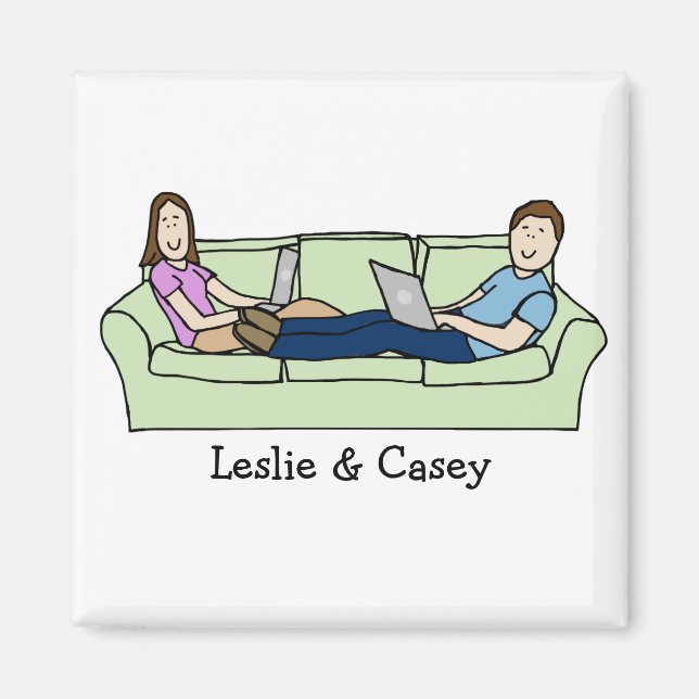Aimant Techie couple - dessin animé personnalisé (Devant)