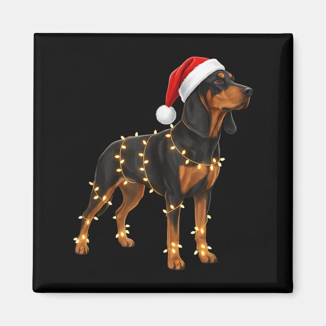 Aimant Teckel de Noël enveloppé de lumières - Fête (Devant)