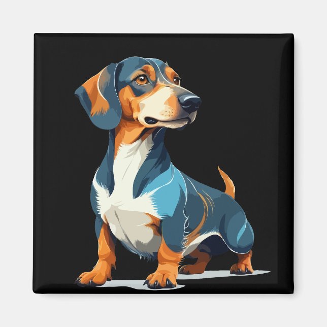 Aimant Teckel Vector Art avec des couleurs vives (Devant)