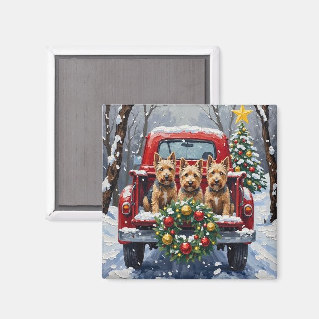Aimant Teckels Écossais Camion Rouge Noël Fêtes (Recto/Verso)