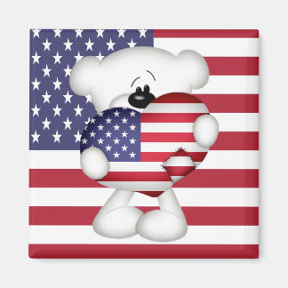 Aimant Teddy Bear et Big USA Flag Heart