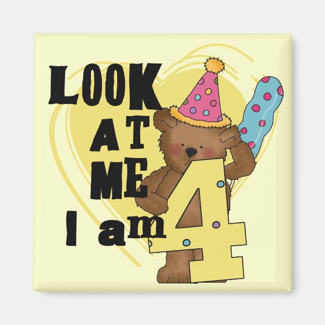 Aimant Teddy Bear I'm 4 Anniversaire Tshirts and Gifts (Devant)