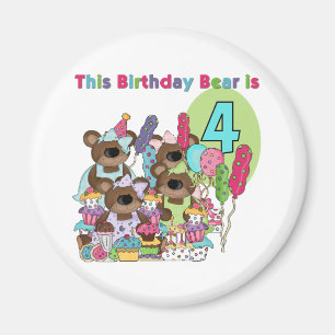 Aimant Teddy Bear Party 4th Birthday Tshirts et cadeaux