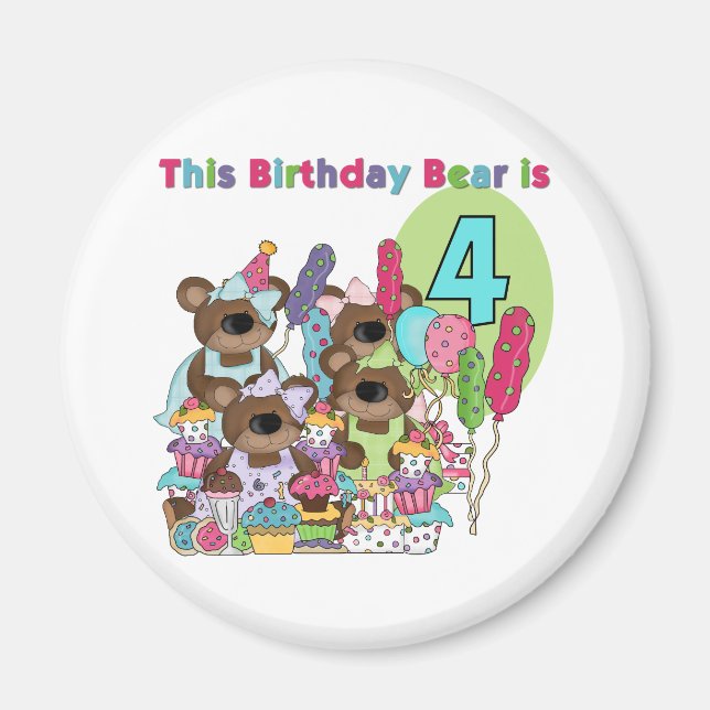 Aimant Teddy Bear Party 4th Birthday Tshirts et cadeaux (Devant)
