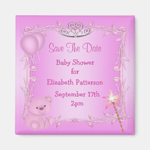 Aimant Teddy Bear & Tiara Baby shower Rose Enregistrer La