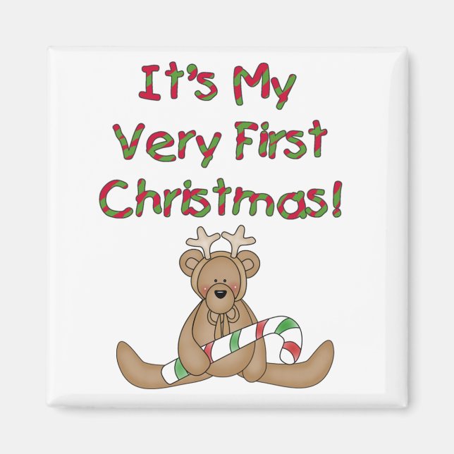 Aimant Teddy Bear Very 1st Christmas Tshirts and Gifts (Devant)