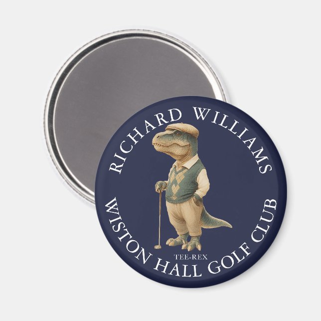 Aimant Tee-Rex Dinosaur Golfer Name And Club Navy Blue (Recto/Verso)