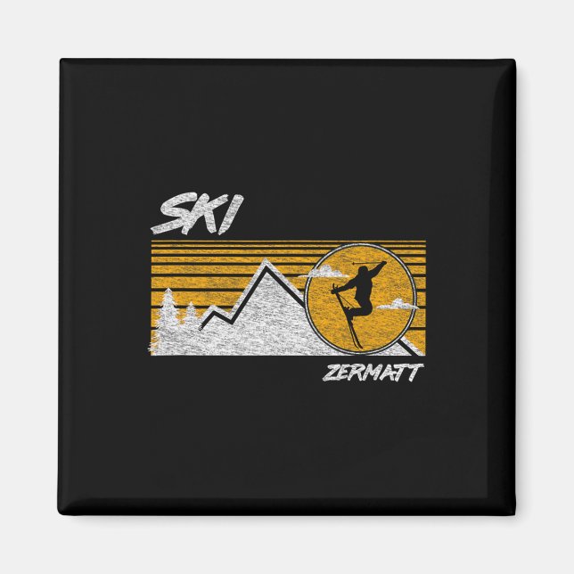 Aimant Tee Ski Zermatt Suisse Ski rétro  (Devant)