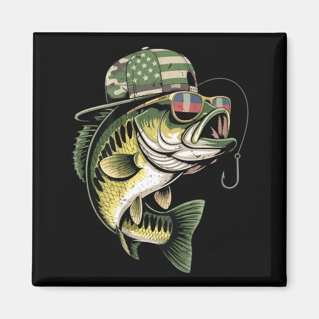 Aimant Teens boy camo bass fishing american flag fishing (Devant)