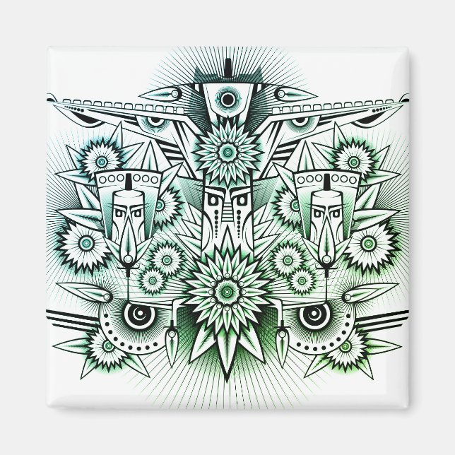 Aimant Teinte verte dessin tribal (Devant)