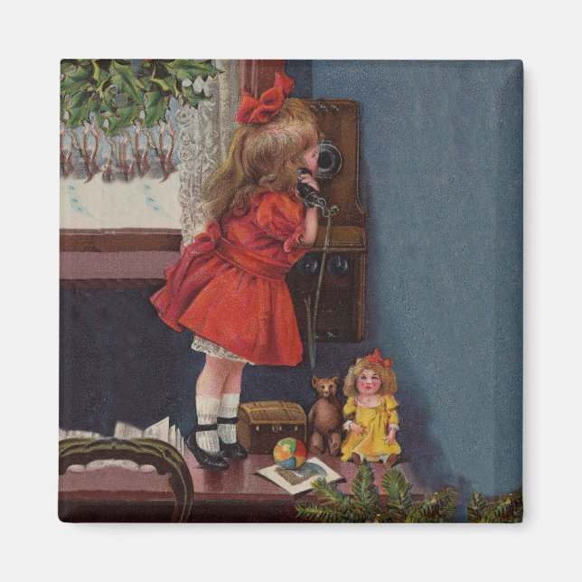 Aimant Téléphone Antique de Petite Fille de Noël (Devant)