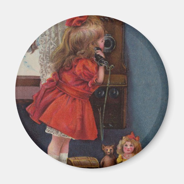 Aimant Téléphone Antique de Petite Fille de Noël (Devant)