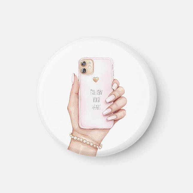 Aimant Téléphone chic ongles roses (Devant)