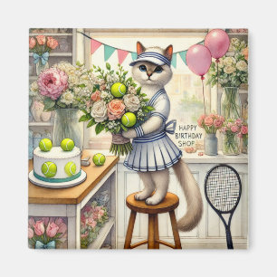 Aimant Tennis Cat aquarelle pour cadeaux d'anniversaire