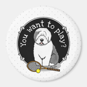 Aimant Tennis Old English Sheepdog (Gris 1) Chien mignonn