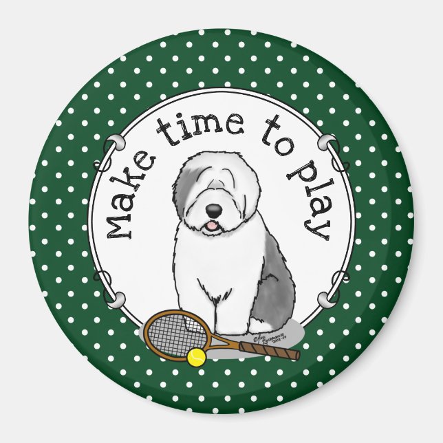 Aimant Tennis Old English Sheepdog (Gris 1) Chien mignonn (Devant)