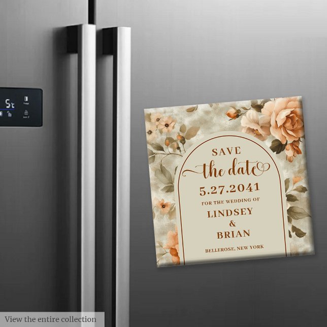 Aimant Terre Cuite Rustique Ivoire Fleurs d'Olivier Faire (Rustic Boho Terracotta Ivory Olive Floral Save Date)