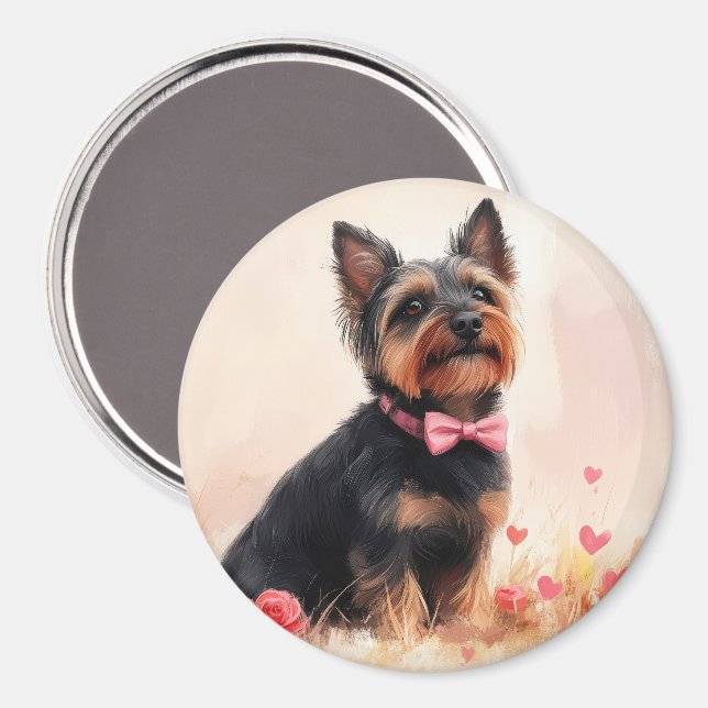 Aimant Terrier Australien avec des Roses - Saint-Valentin (Recto/Verso)