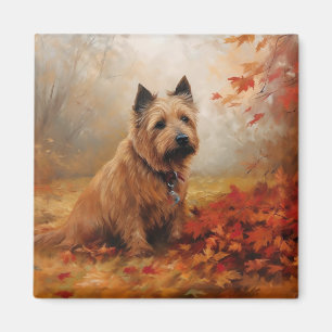 Aimant Terrier Australien dans les feuilles d'automne qui