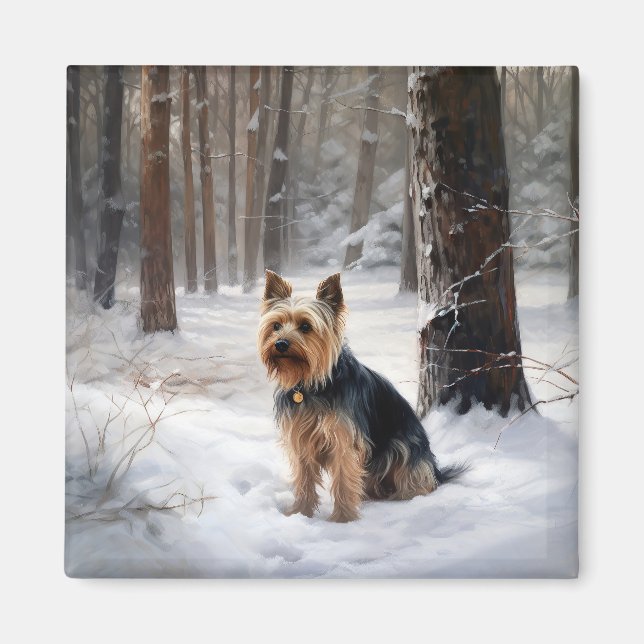 Aimant Terrier Australien Silky Qu'il neige Noël (Devant)