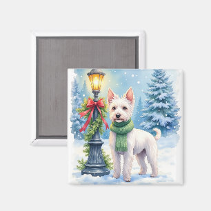 Aimant Terrier Bedlington Lampe de Noël Aquarelle