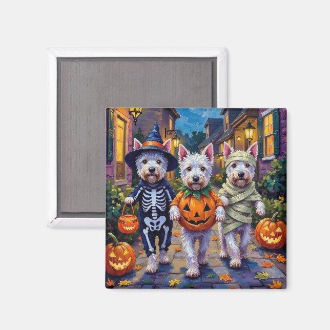 Aimant Terrier Blanc de West Highland en costumes d'Hallo (Recto/Verso)