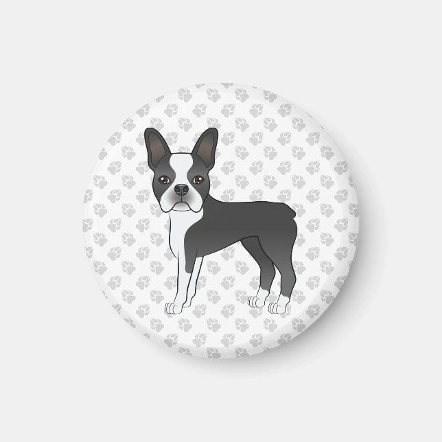 Aimant Térrier de Boston noir et blanc Dessin animé Chien (Devant)