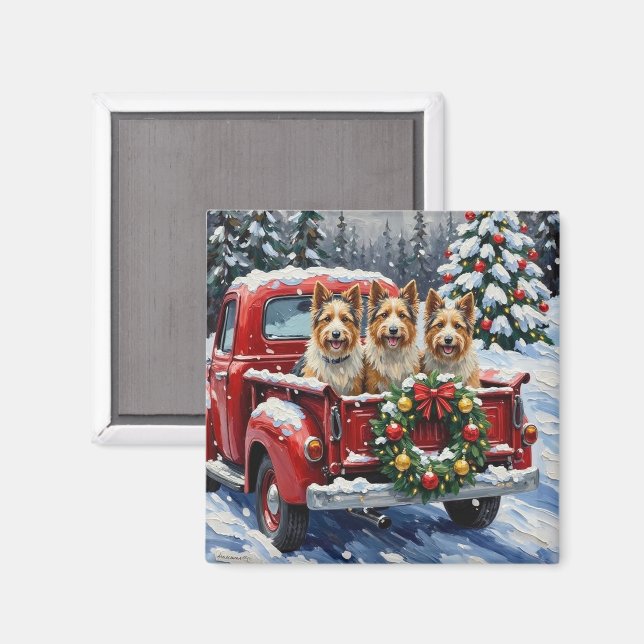 Aimant Térrier de Skye camion rouge de Noël vacances (Recto/Verso)