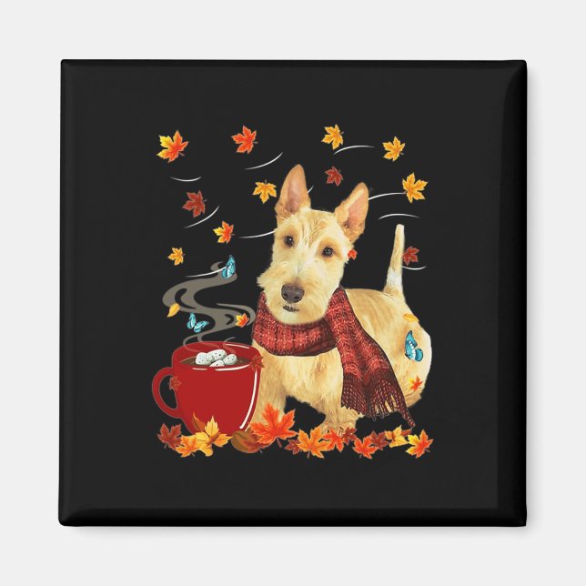 Aimant Terrier écossais roux - Automne - Chocolat - Chaud (Devant)