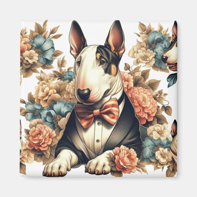 Aimant Terrier Floral Cute Retro (Devant)