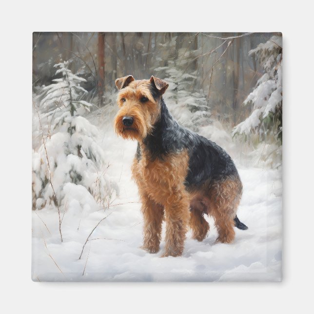 Aimant Terrier Gallois Qu'il neige Noël (Devant)