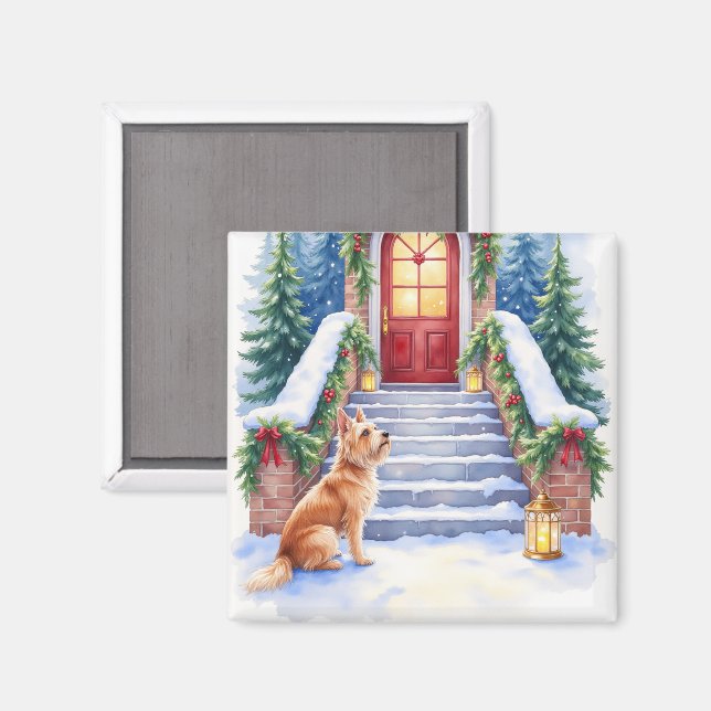 Aimant Terrier Tchèque Escalier enneigé Noël Art (Recto/Verso)