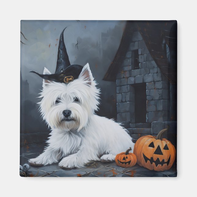 Aimant Terrier West Highland Blanc Citrouille Halloween (Devant)