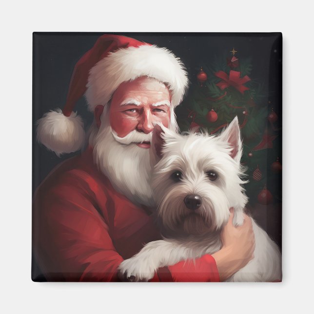 Aimant Terrier West Highland blanc Père Noël Noël (Devant)