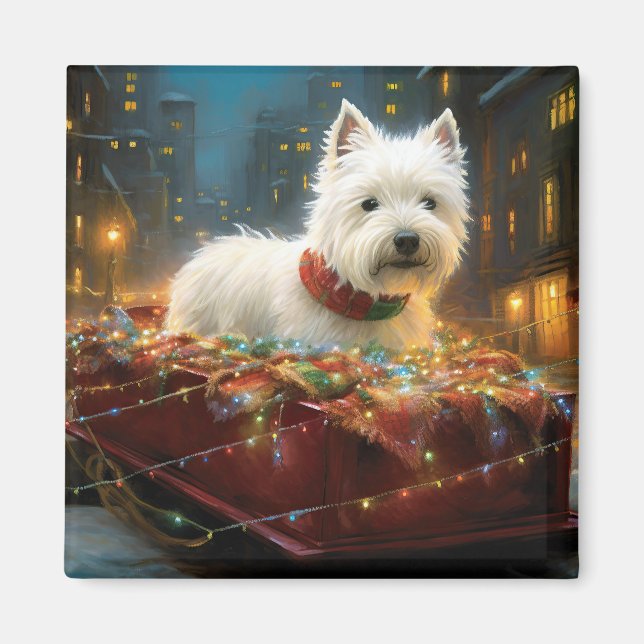 Aimant Terrier West Highland White Noël Festif (Devant)