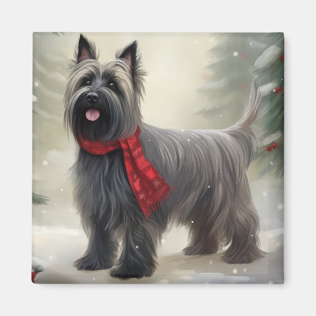 Aimant Tervueren Chien Terrier Skye dans la neige Noël  (Devant)