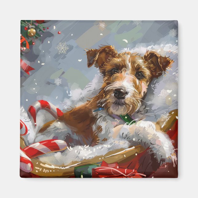 Aimant Tervueren Wire Fox Terrier Chien de Noël Festif  (Devant)