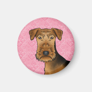 Aimant Tête de chien mignon Airedale Terrier sur des coeu