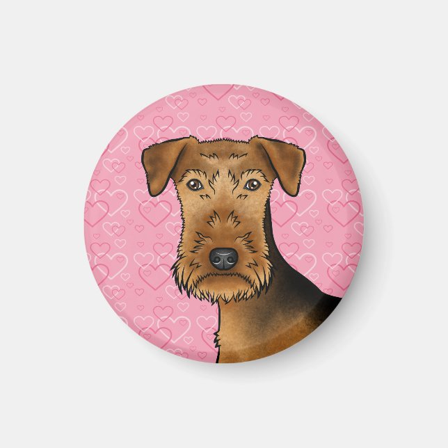 Aimant Tête de chien mignon Airedale Terrier sur des coeu (Devant)