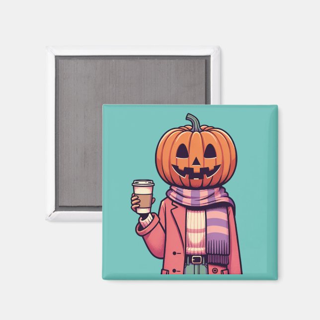 Aimant Tête de Citrouille Café Saison Automne (Recto/Verso)