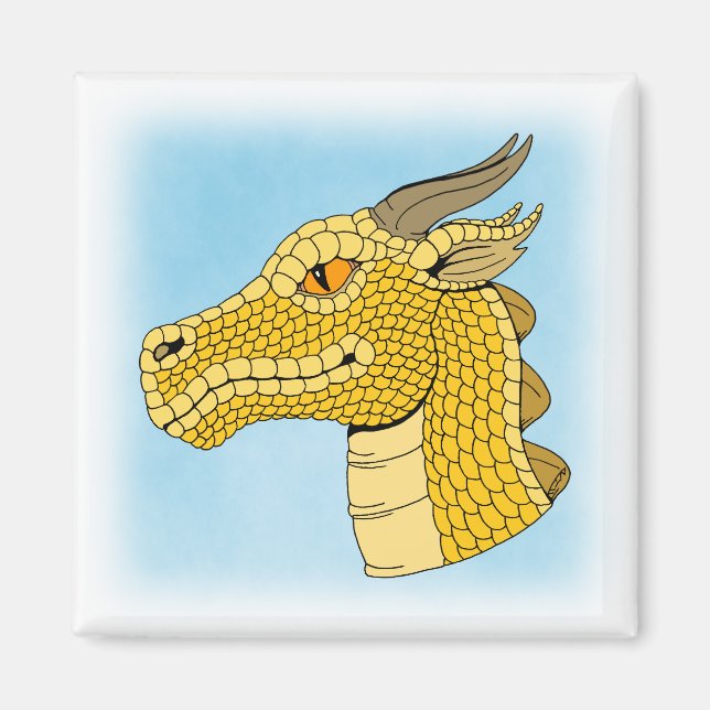 Aimant Tête de dragon d'or en profil (Devant)