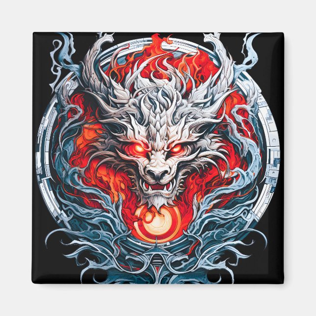 Aimant Tête de dragon mythique de la flamme rouge (Devant)